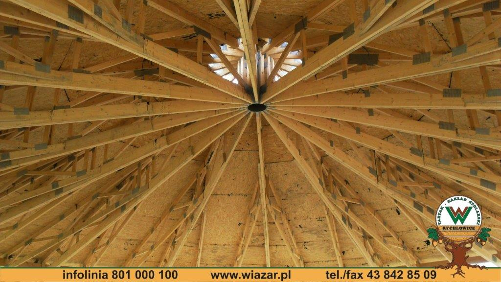 Dach kopułowy – Wiązary promieniste – widok od wewnątrz